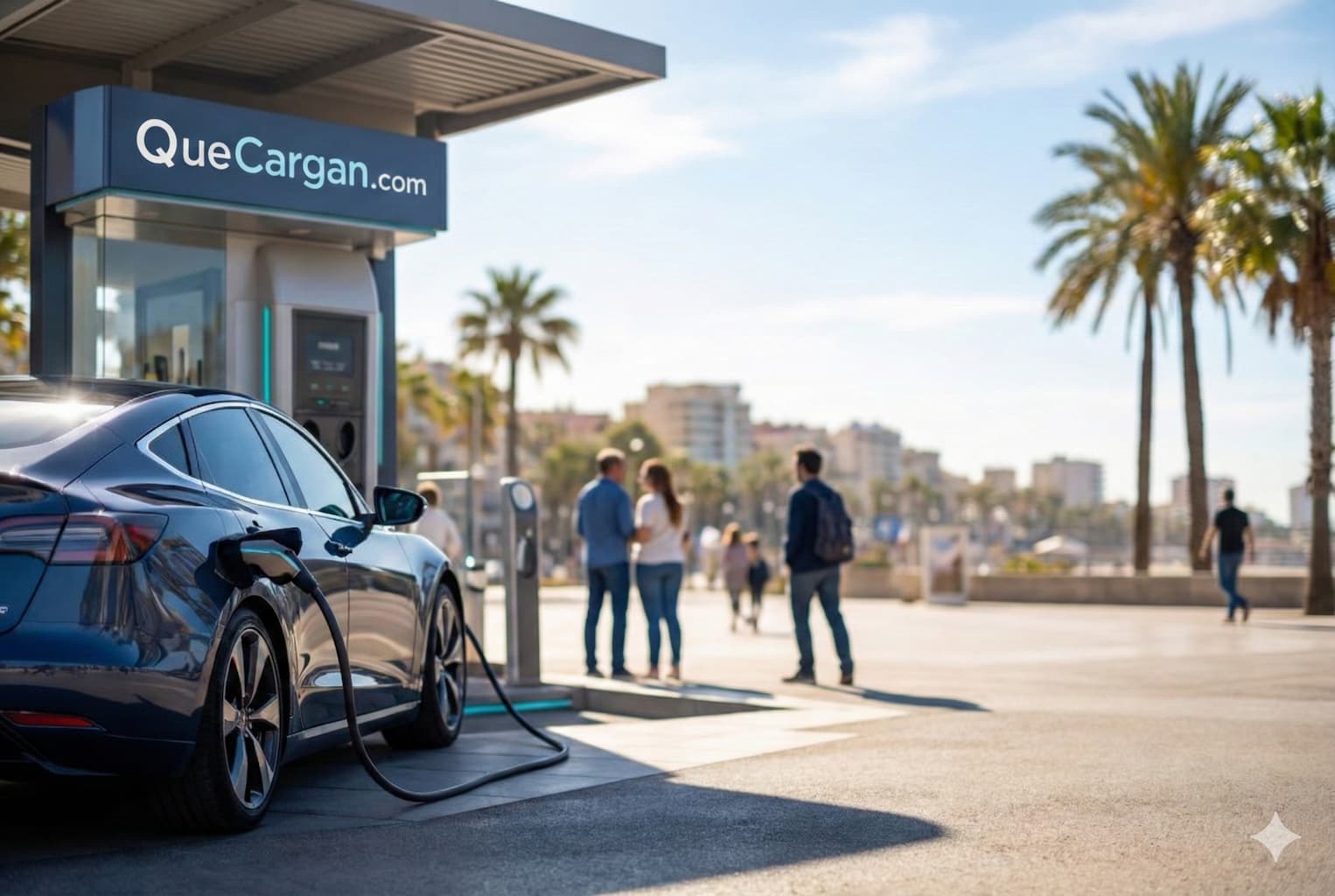 Carga de vehículo eléctrico al atardecer